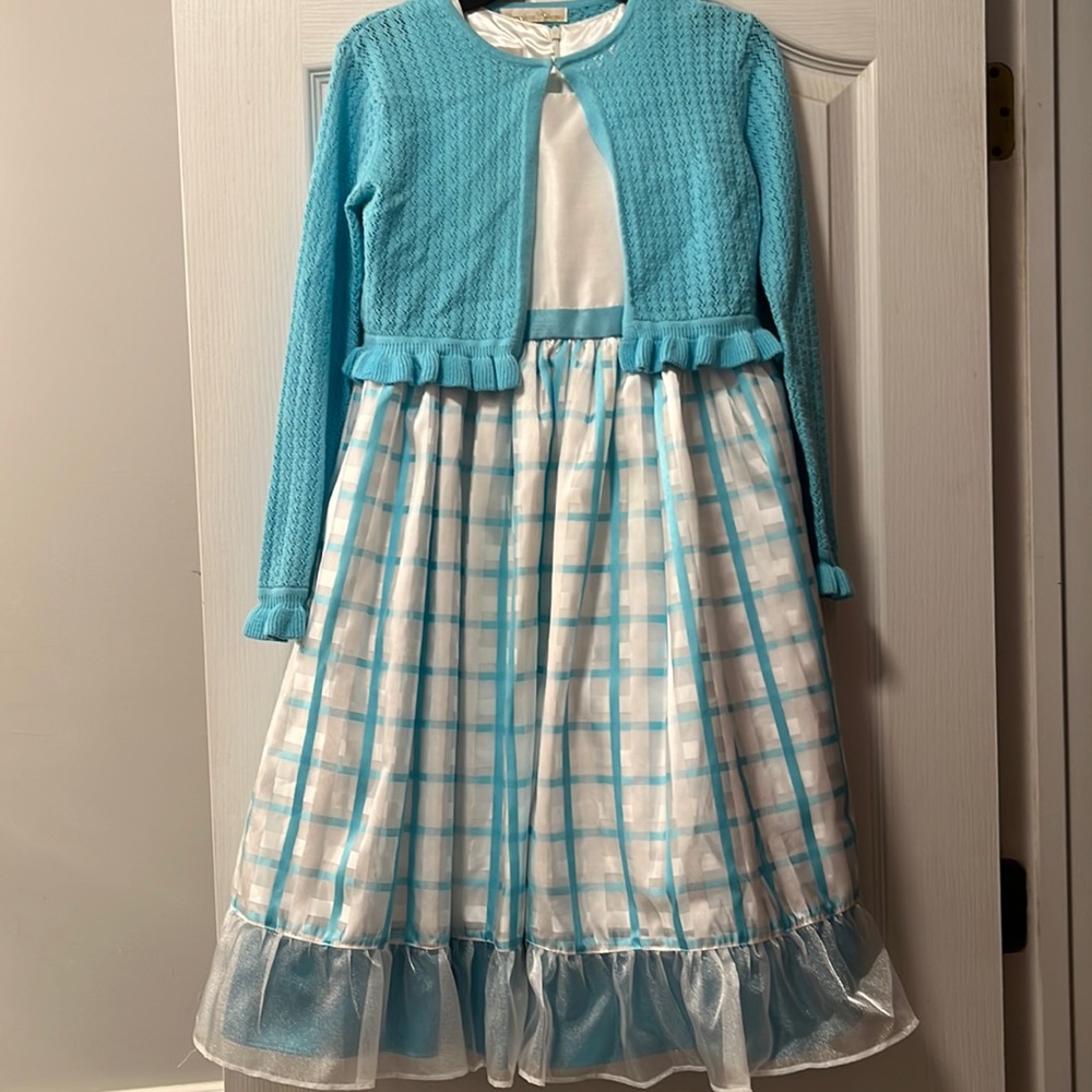 American Princess dress- teal blue and white